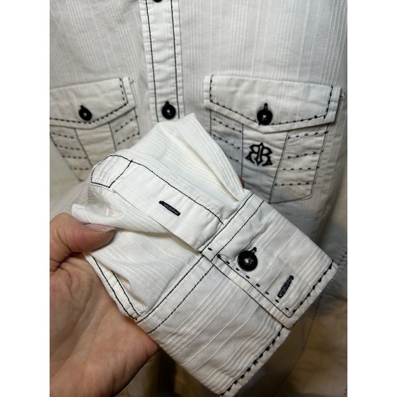 ROAR Signature Mens White Button Front Long Sleeve Casual Shirt Size Large - Picture 4 of 9